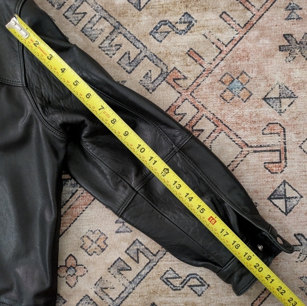 90s Grunge Oversized Style Black Leather Jacket Coat Large Mens Size 38 - Picture 11 of 11